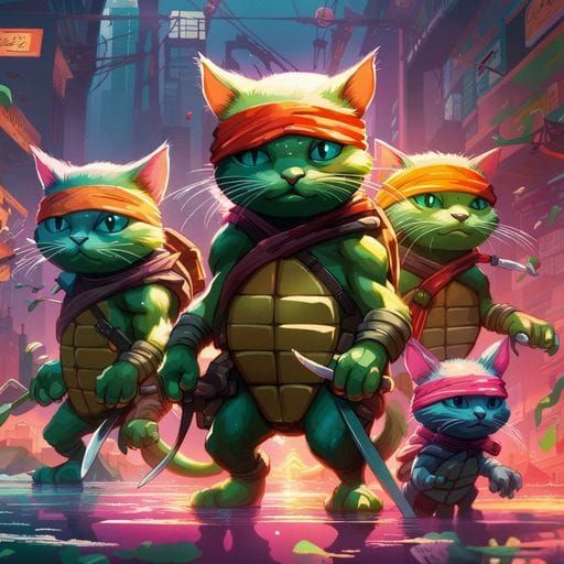Teenage Mutant Ninja Kittens in Ethereal Style