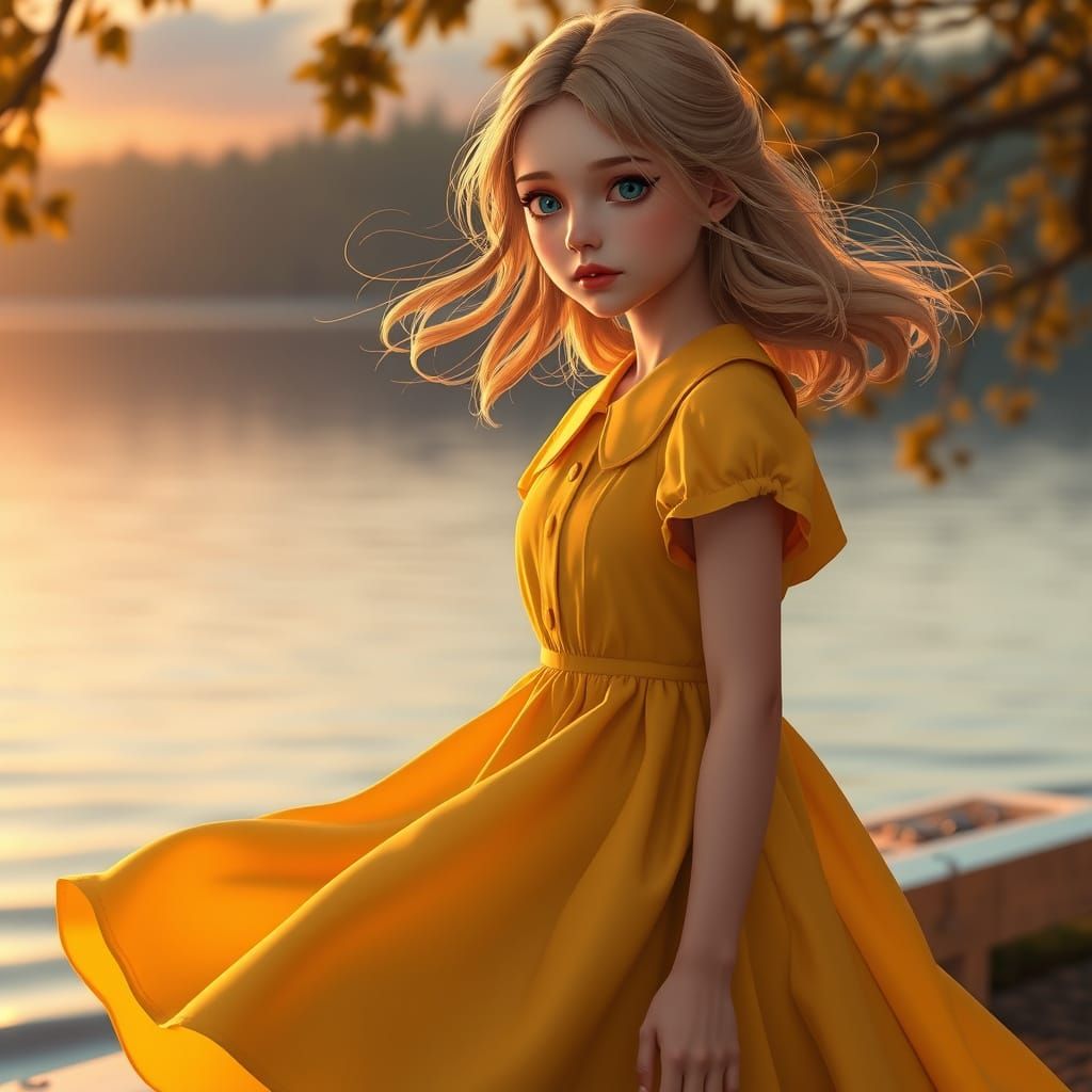 Enchanted Lakeside Goddess in Whimsical 3D Anime Style