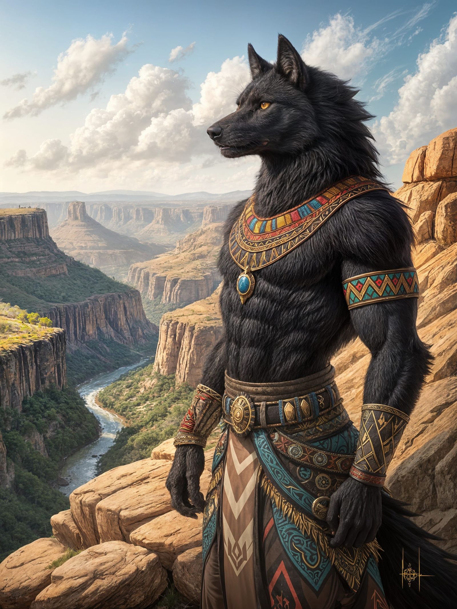 Regal Black Wolf Warrior in Untamed African Savannas