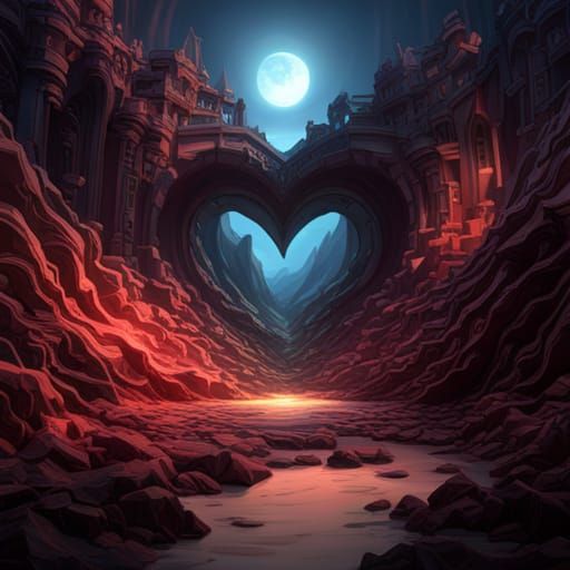 Heart Canyon Fantasy Concept Art in Deep Color