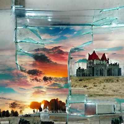 Glass Castle at Sunset: Realistic Landscape