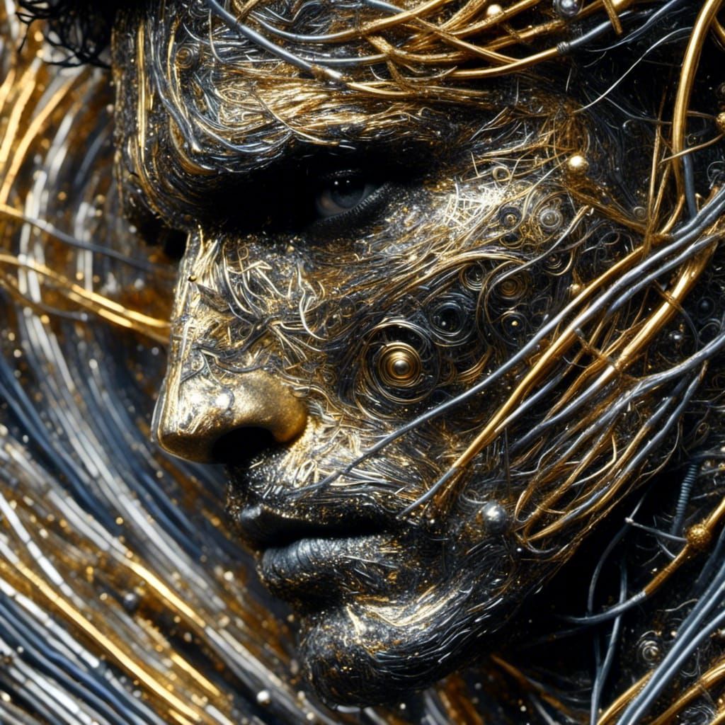 Golden Highlighted Portrait with Abstract Elements