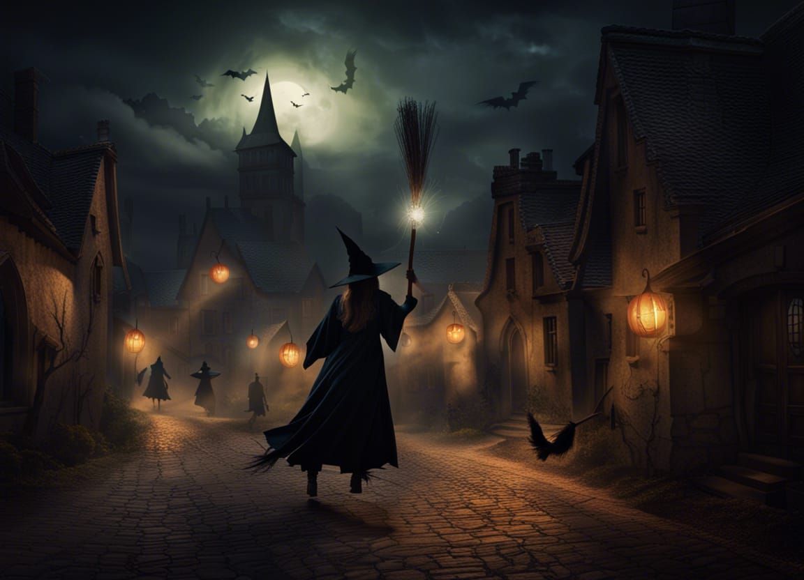 Witches Fly Over Medieval Town in Beamsplitting Light