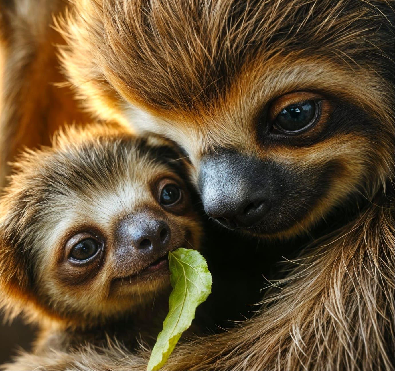 Mother and Baby Sloth Oil Painting Portrait