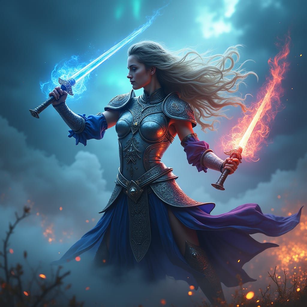 Mystical Warrior Practicing Self-Defense in Ethereal Light