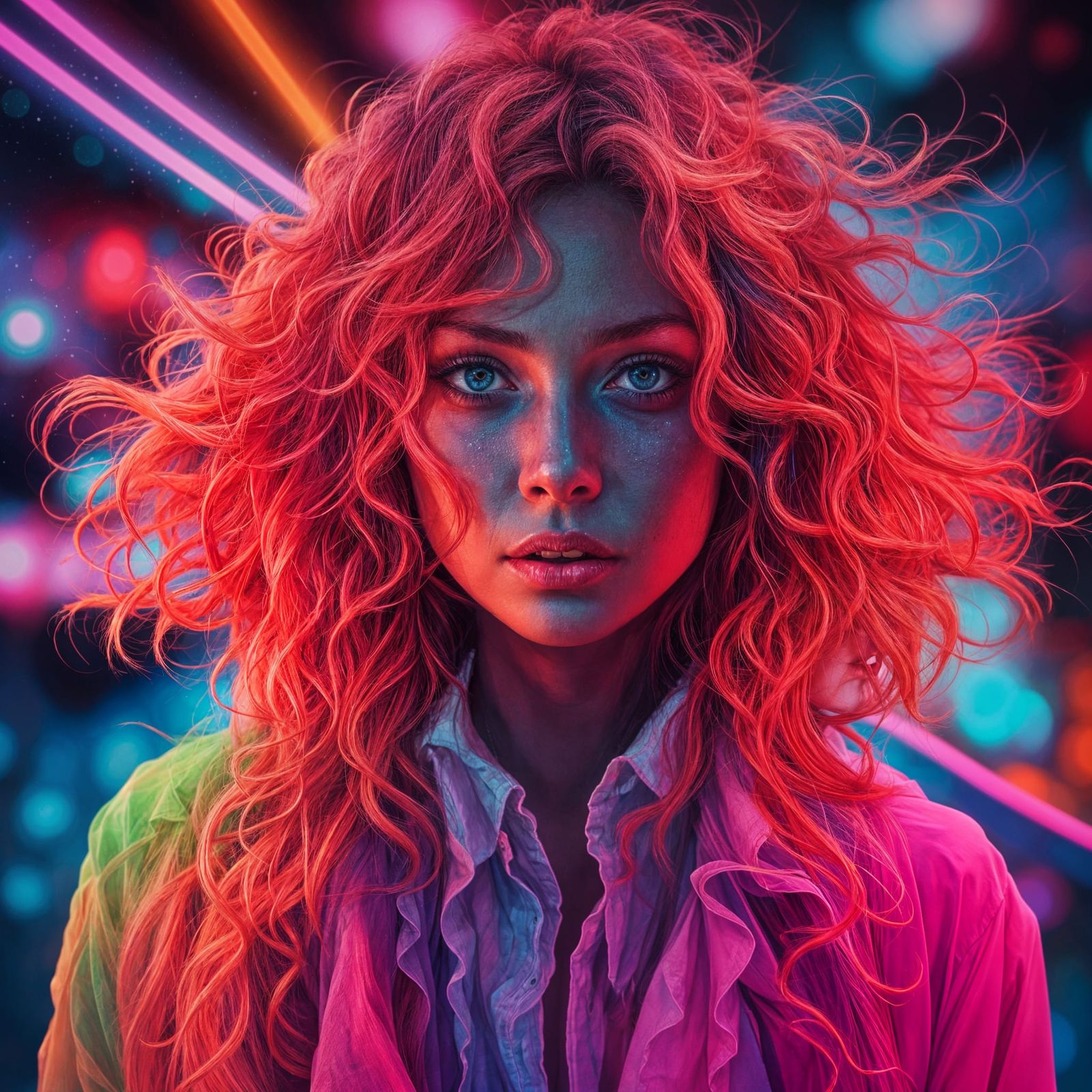 Neon Portrait with Glowing Elements
