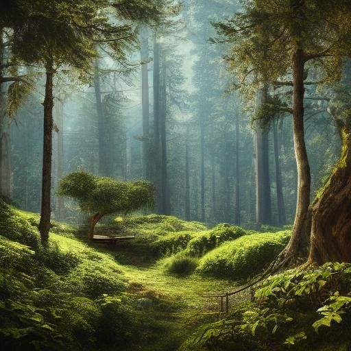 Italian Forest with Musical Instruments in Hyperrealism