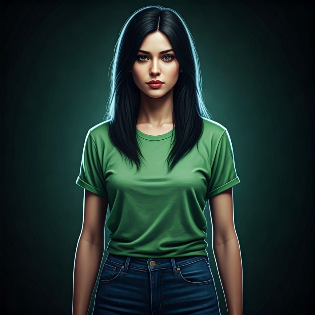 Enigmatic Woman with Sleek Hair in Digital Art Nouveau