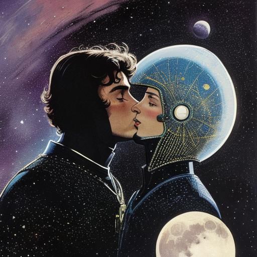 The Kiss: Retrofuturistic Sci-Fi Illustration