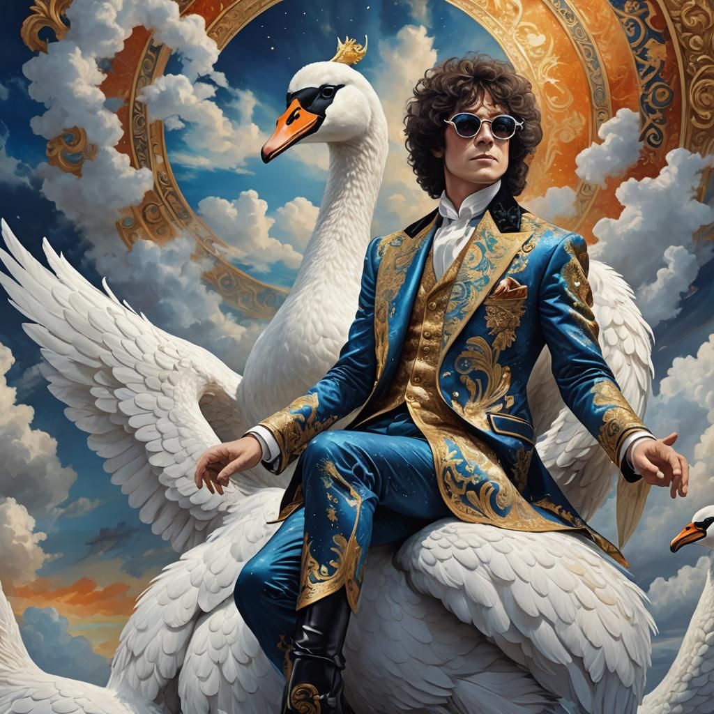 Marc Bolan Rides a Swan in Digital Art