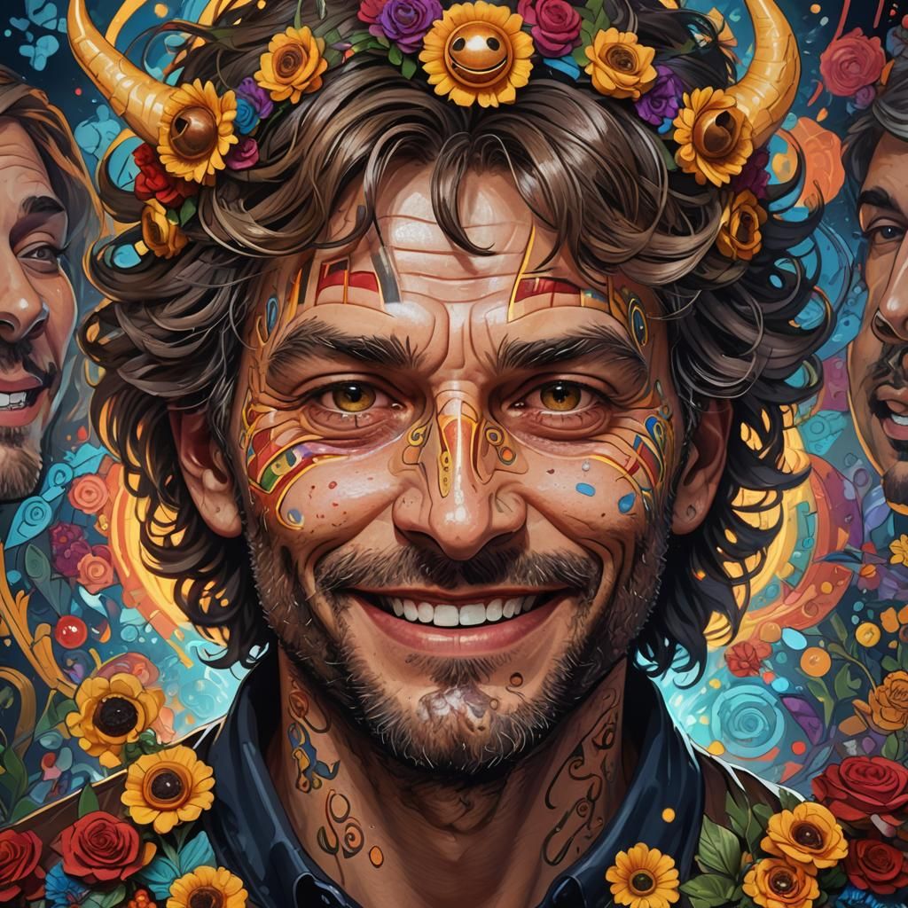 Smiling Serial Killer in Emoji Face Paint, Cinematic Concept...