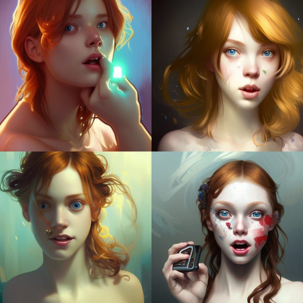 Blue-Eyed Girl's Selfie: Hyperdetailed Art Portrait