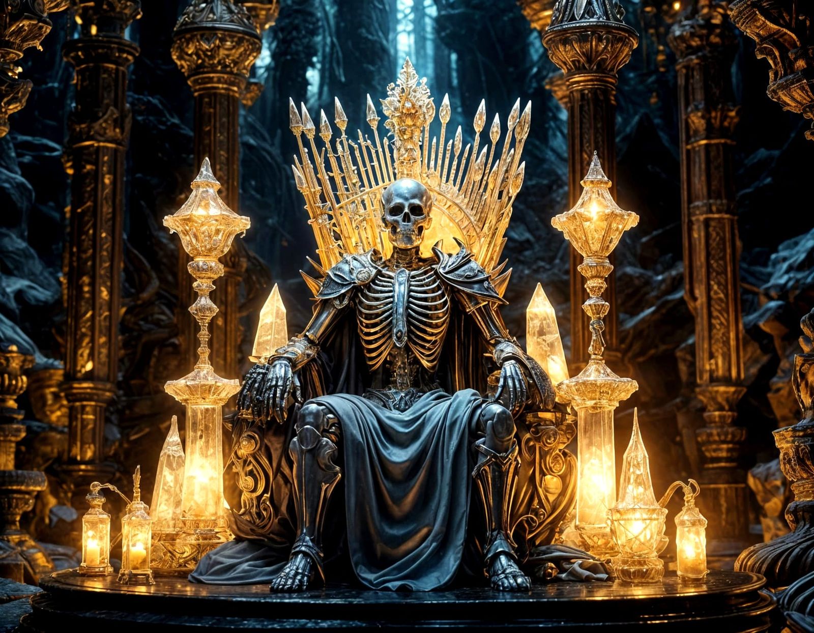 Crystal Skeleton King on Glass Throne