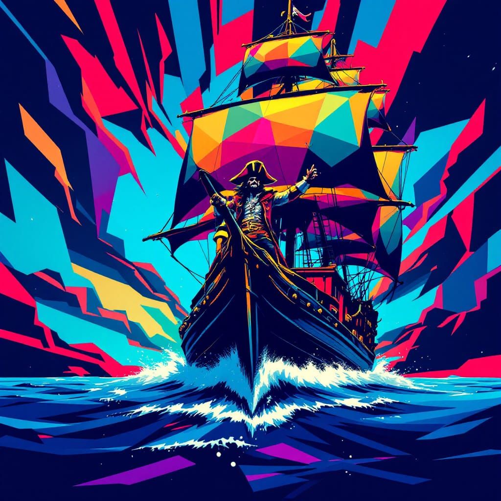 Heroic Pirate Ship in Pop Art Style
