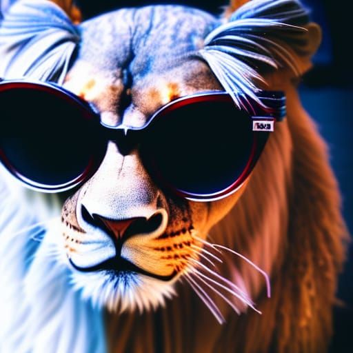 Lion with Glasses: Professional Cinematic Photography