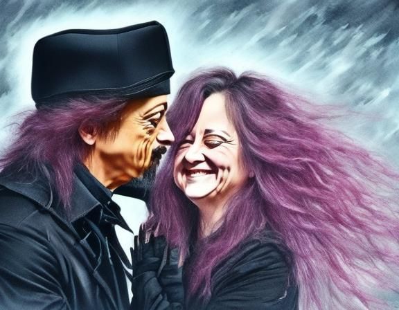 Embracing Couple in a Fiery Scene