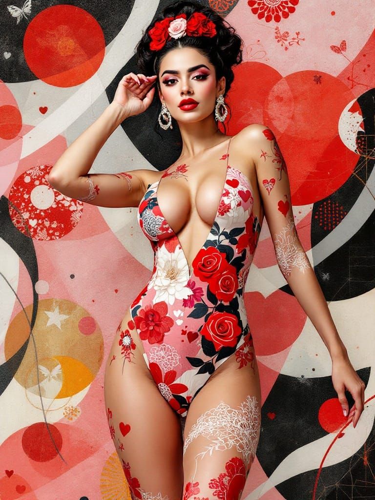 Vibrant Goddess of Love in Bold, Symbolic Splendor