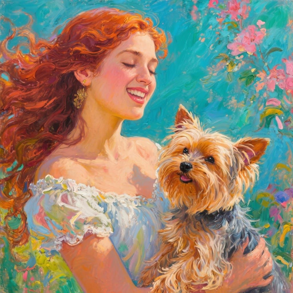 Redhead and Yorkie Puppy Painting in Oil
