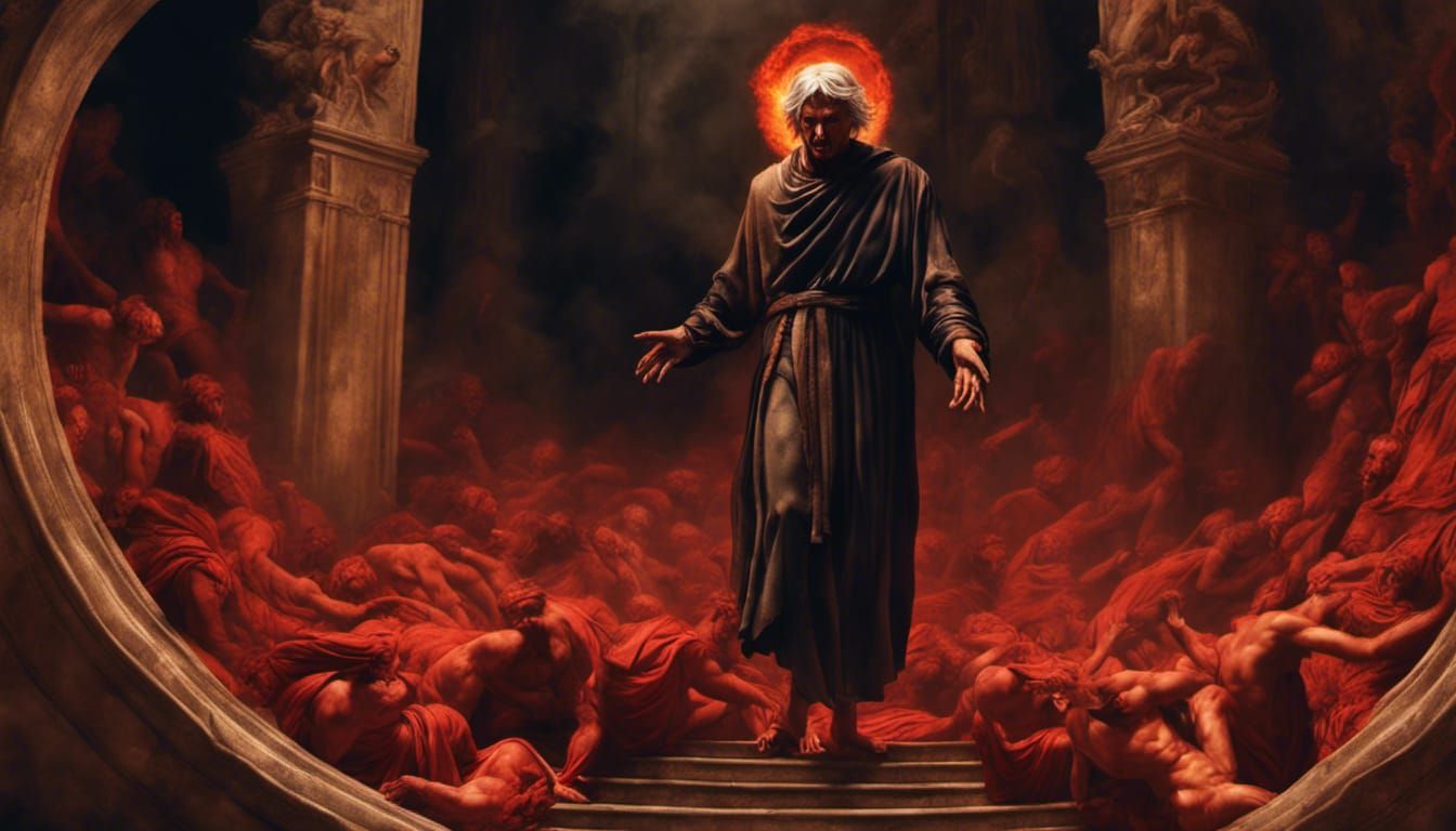 Dante descending through the 9 circles of hell