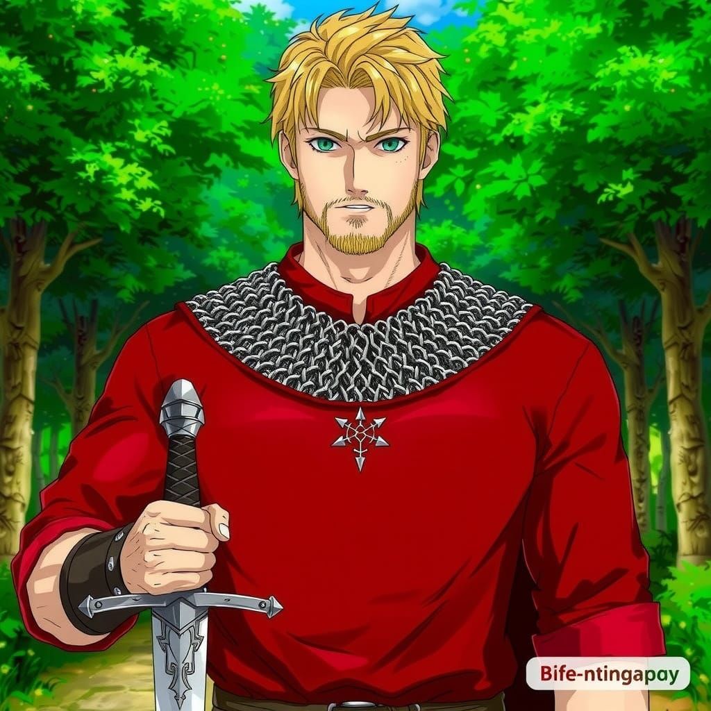 Medieval Anime Knight in Vibrant Chainmail Armor