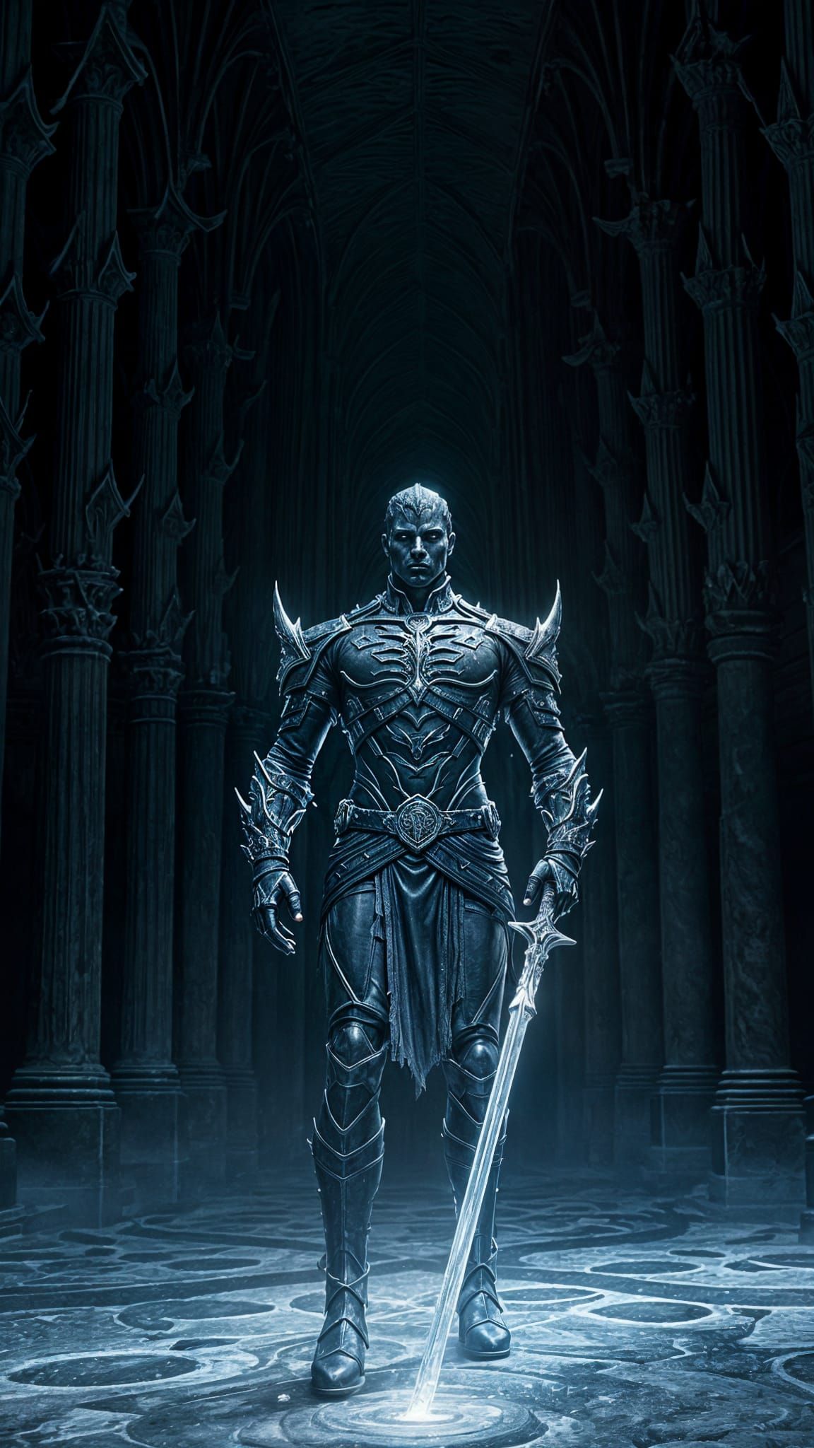 Dark Fantasy Warrior in a Black Stone Temple