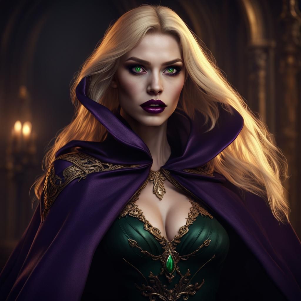 Vampire Woman with Golden Hair and Cape