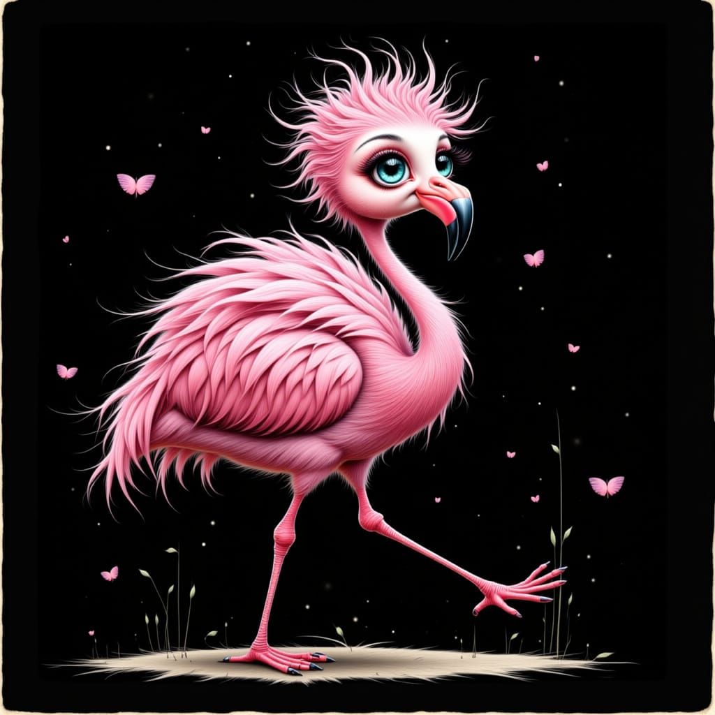Pink Flamingo Illustration in Bohemian Whimsy Style