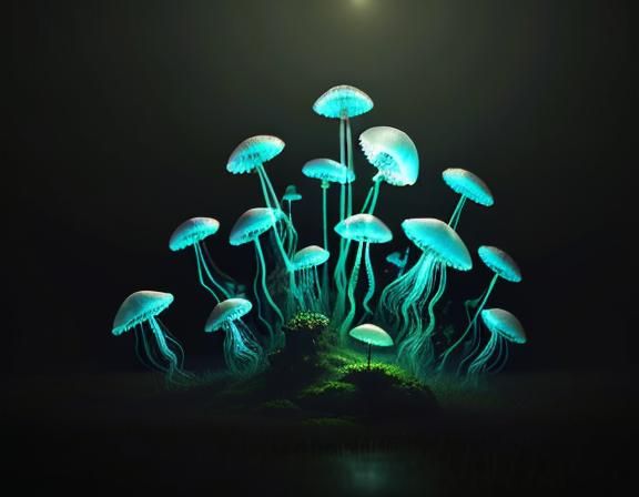 Glowing Jellyfish in a Fantastical Landscape