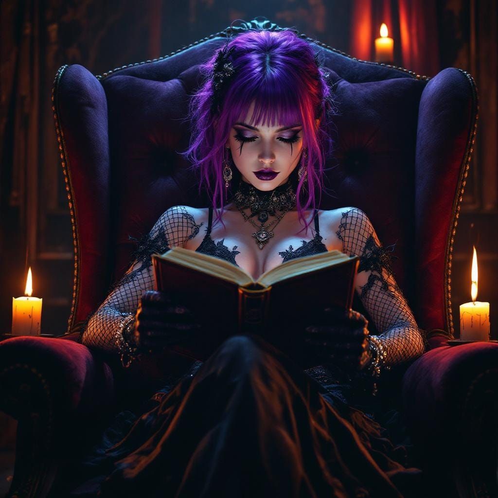 Macabre Goth Girl Reading, Gris Grimly Style