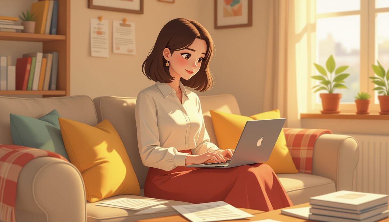 Cozy Home Office Scene in 3D Cartoon Style