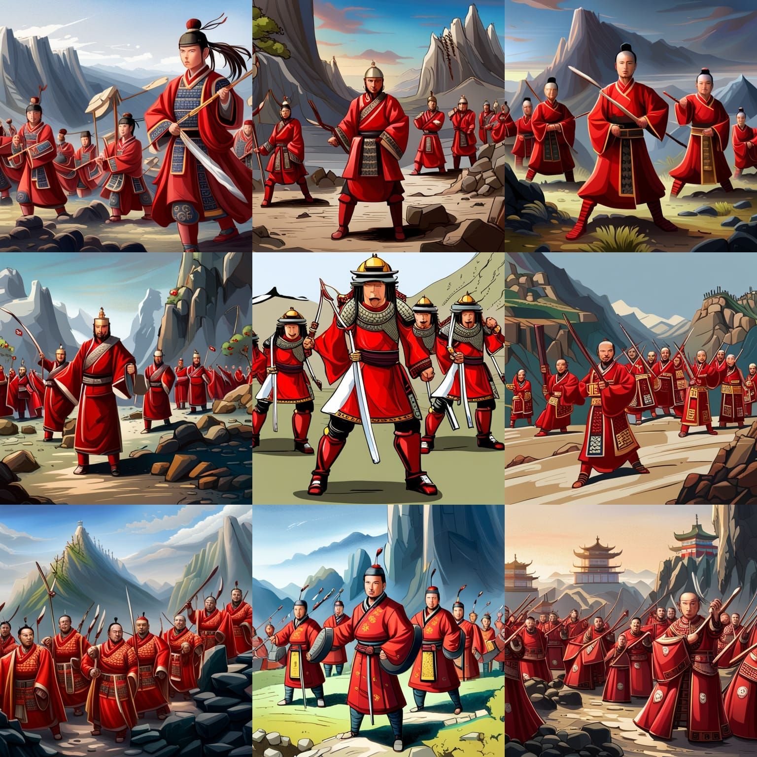 Ancient Armored Chinese Army in Karate Poses