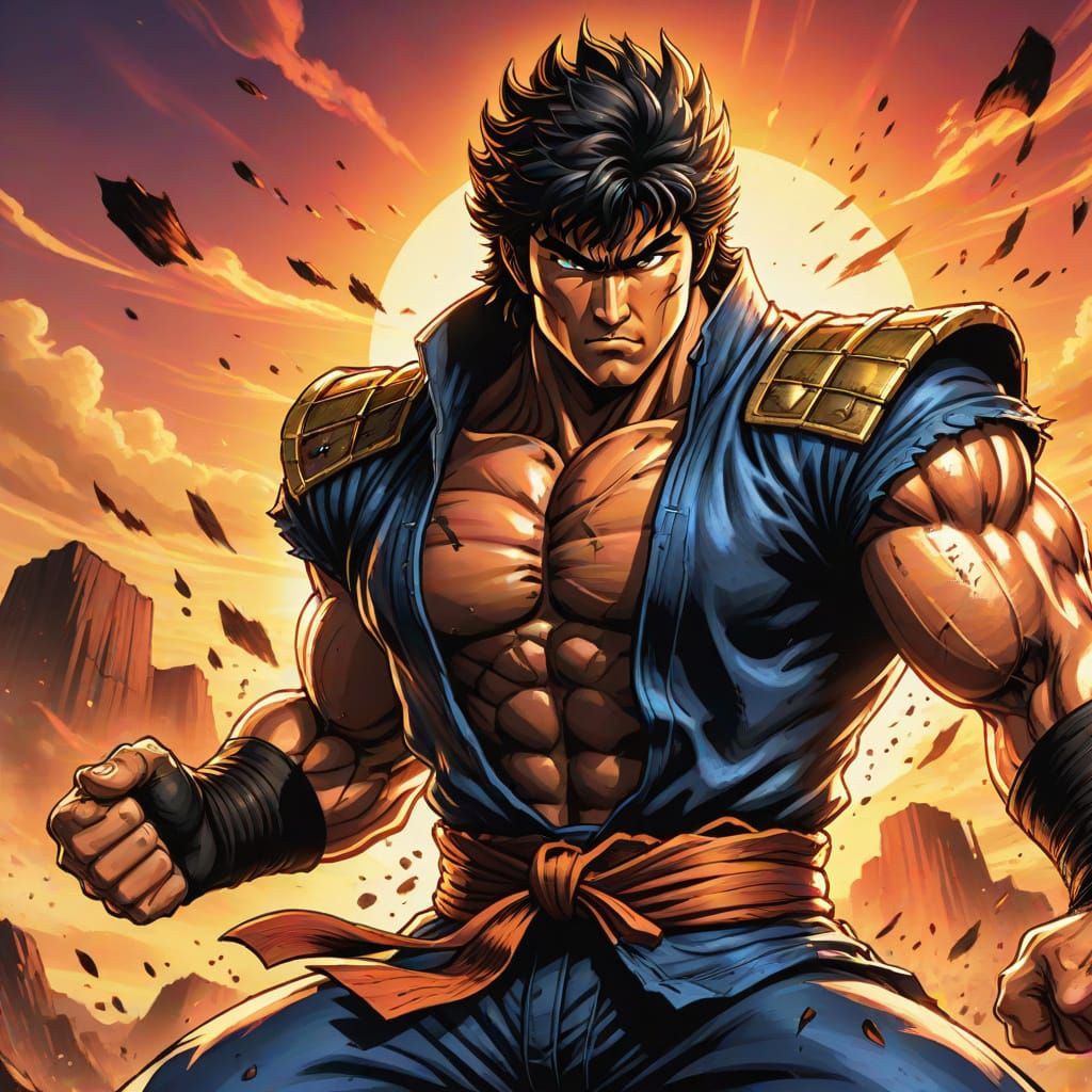 Kenshiro Martial Arts Fight in Comic Book Style