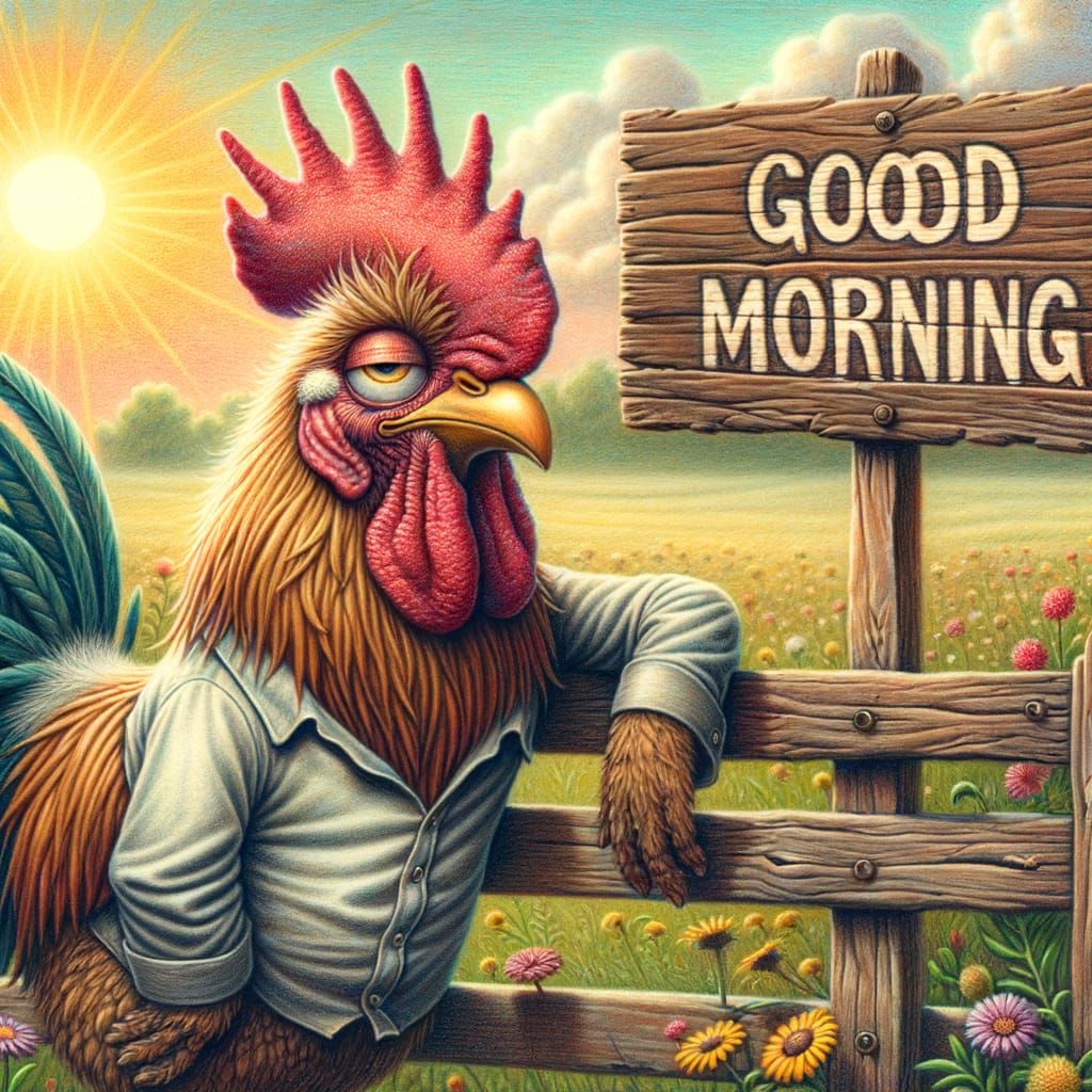 Vibrant Rooster Greets Dawn in Whimsical 19th-Century Childr...