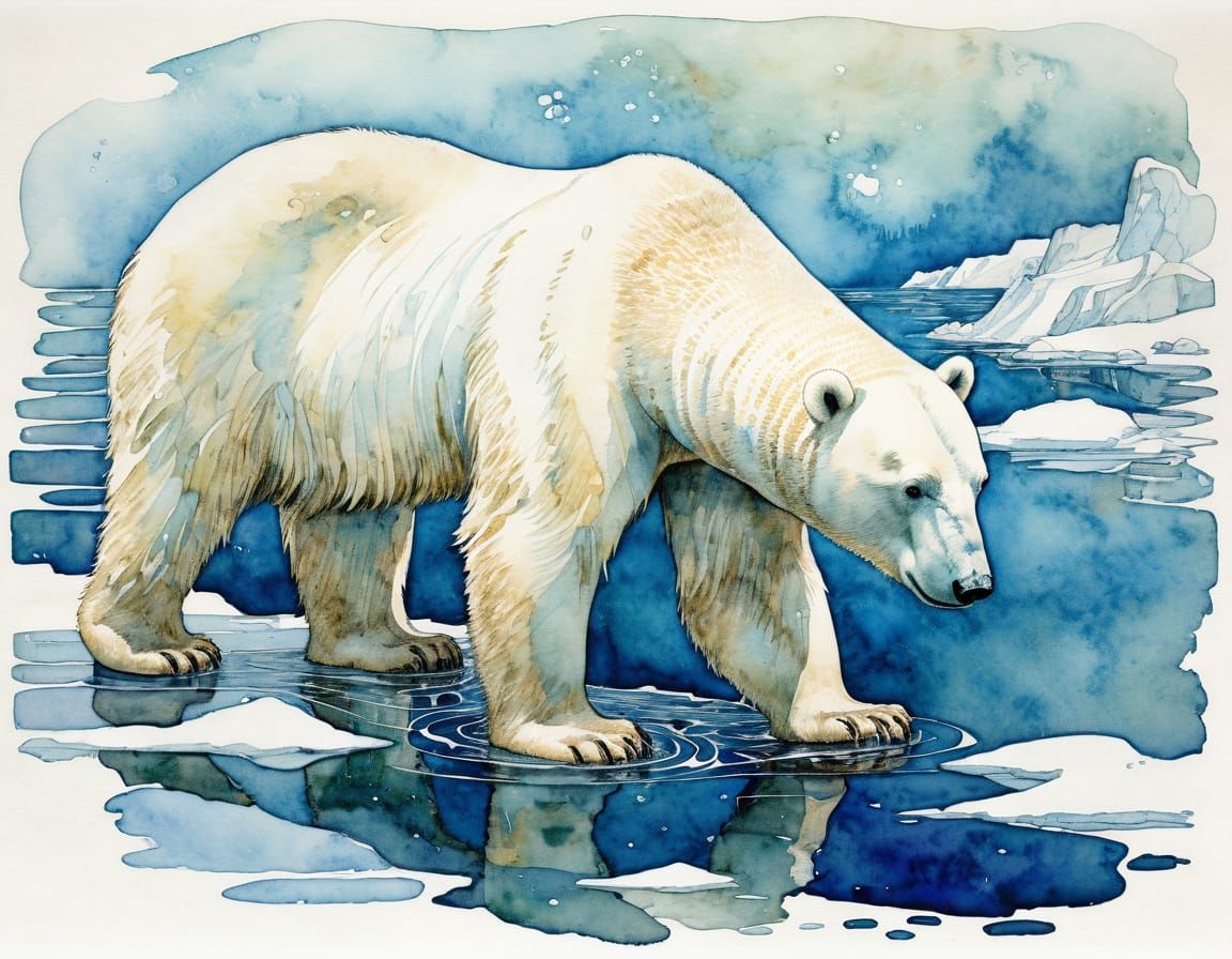 Polar Bear in Watercolour and Dry Edges Style