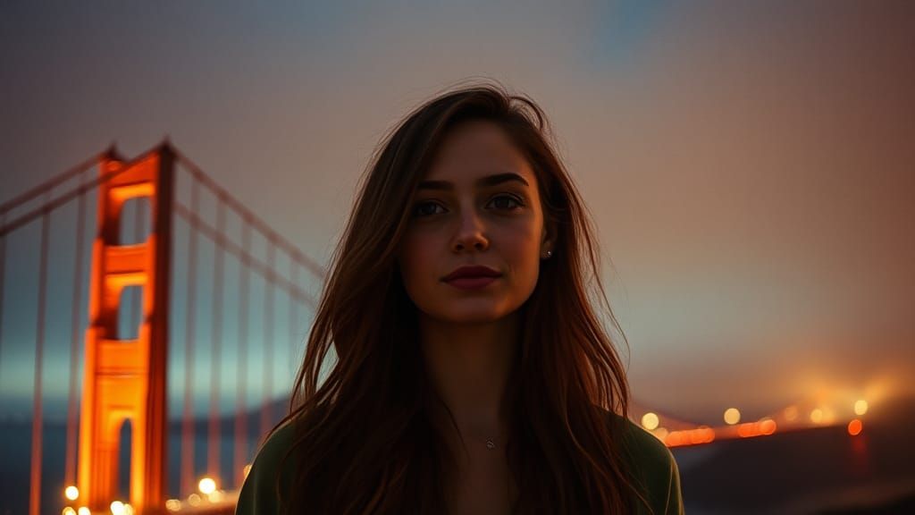 Golden Gate Dystopia: Cinematic Image of a Woman