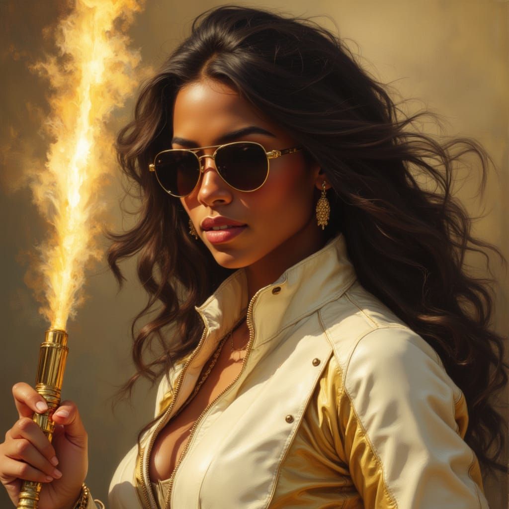 Goddess Wielding Light in Hyperrealistic Vogue Photo