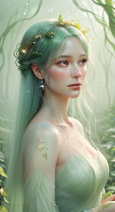 Ethereal Woman in Forest: Watercolor Illustration