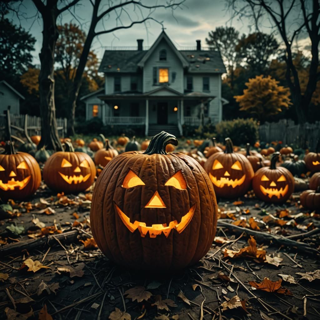 Scary Halloween Pumpkin: Cinematic Film Still