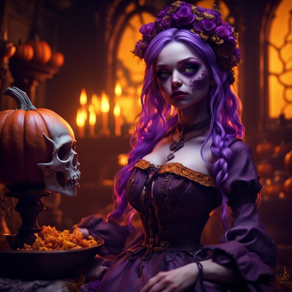 Dark Fantasy Halloween Doll in Digital Art Style