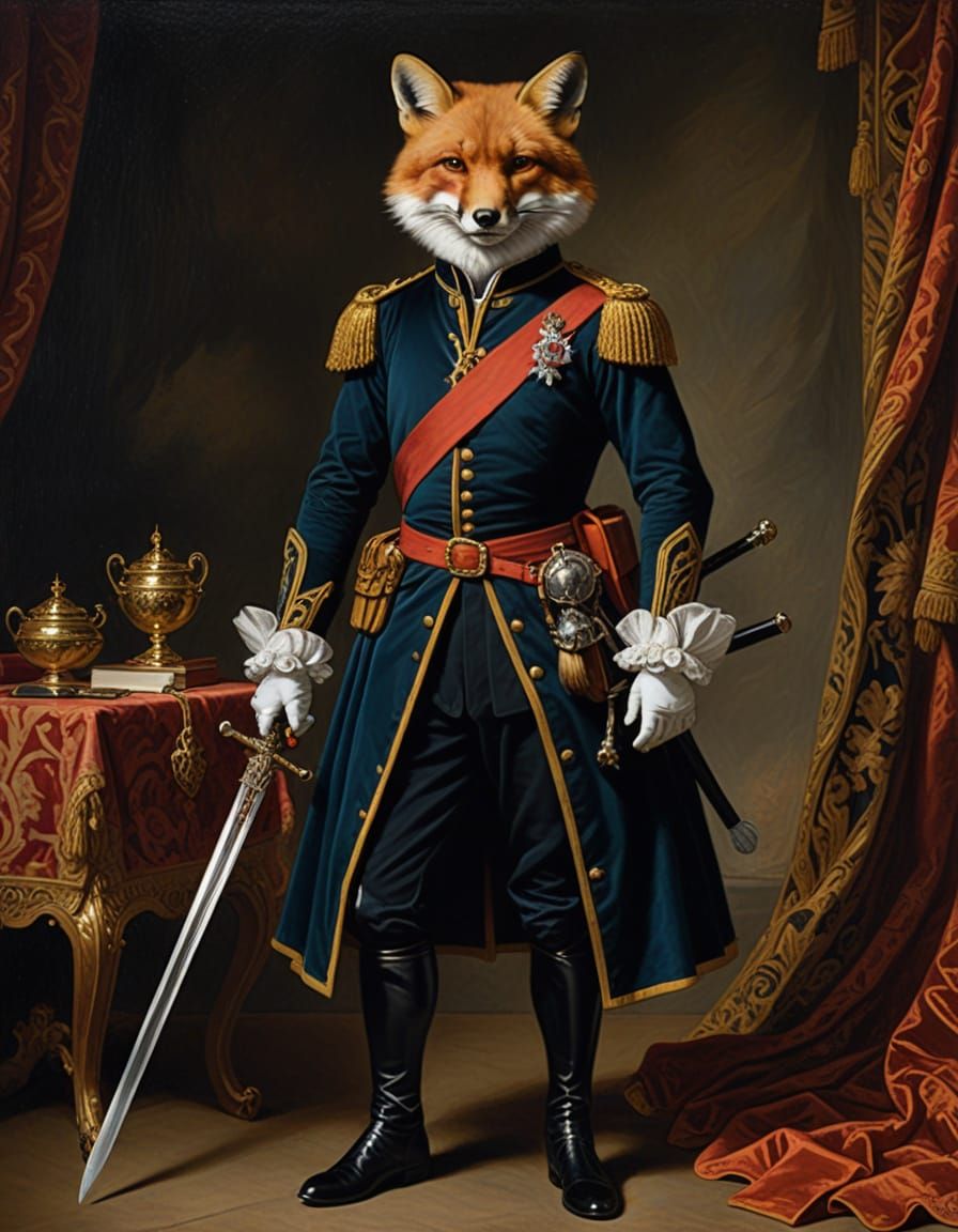 Elegant Fox in 17th Century Military Attire