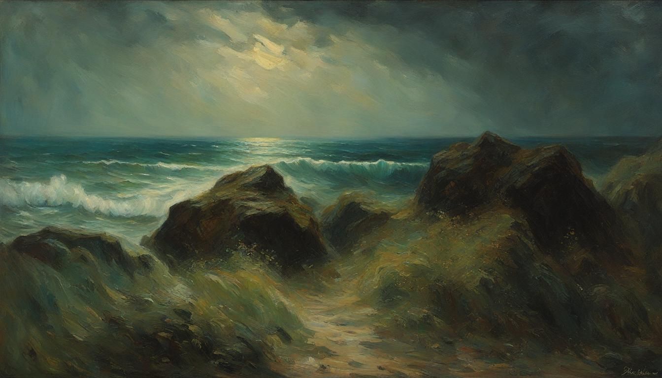 Dramatic Tempest Scene in Neo-Impressionist Style