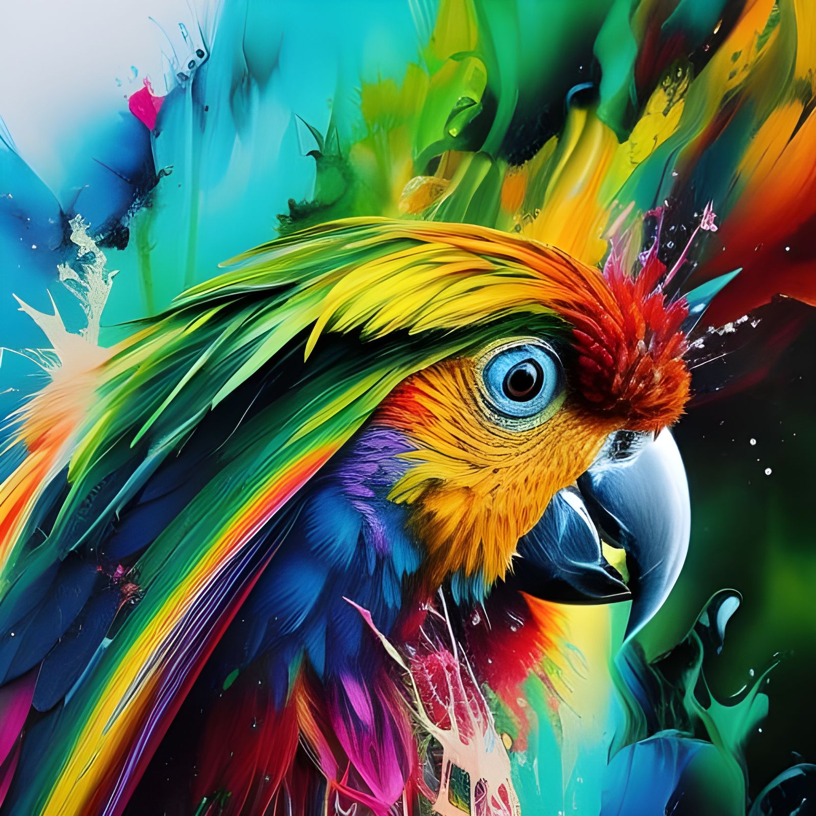 Rainbow Parrot in Splash Art Style