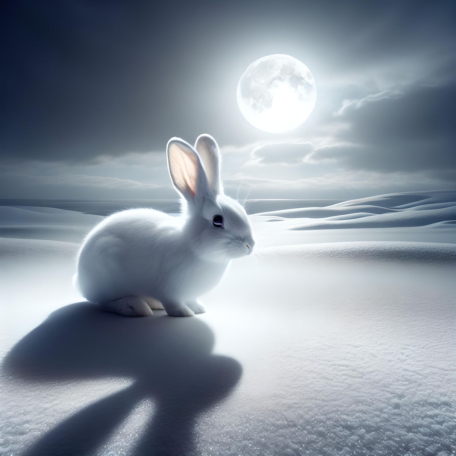 White Rabbit, Moonlight, Snow