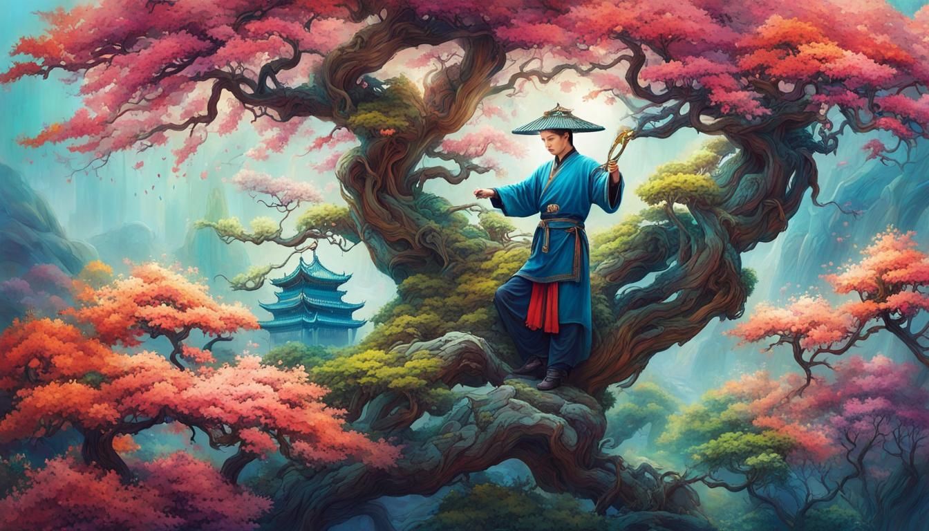 Imperial Gardener Pruning Bonsai in Oriental Style