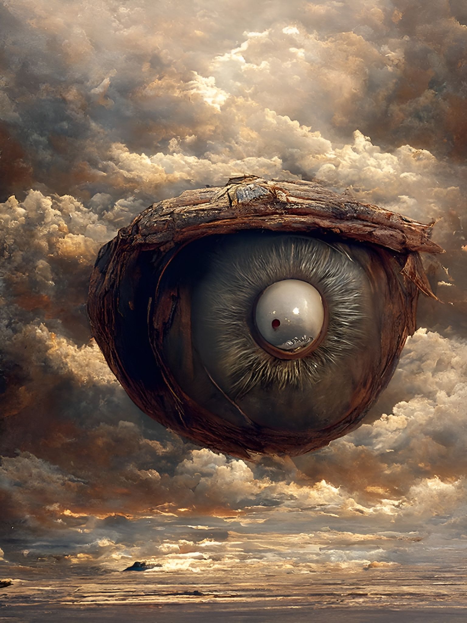 Surreal Eye Over Landscape in Hyperrealism Style