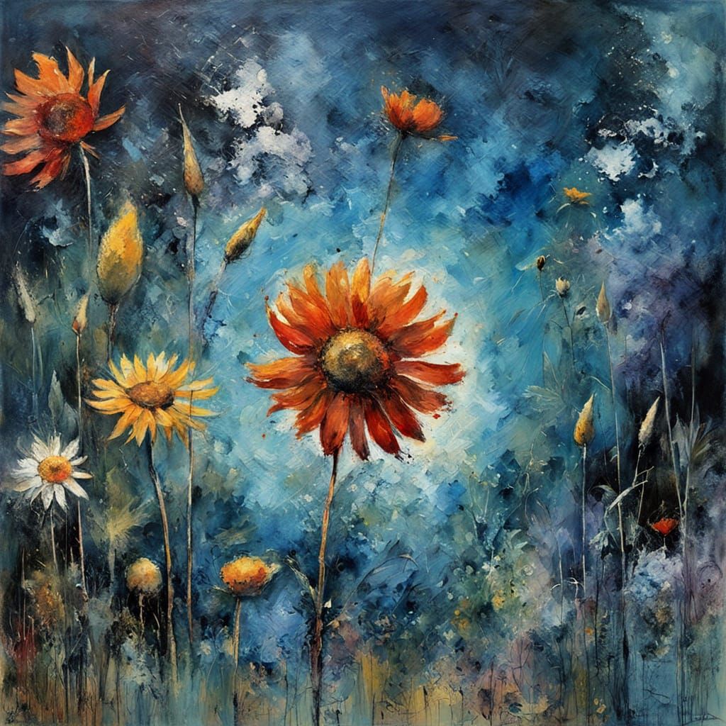 Expressionist Impasto Encaustic Meadow Painting