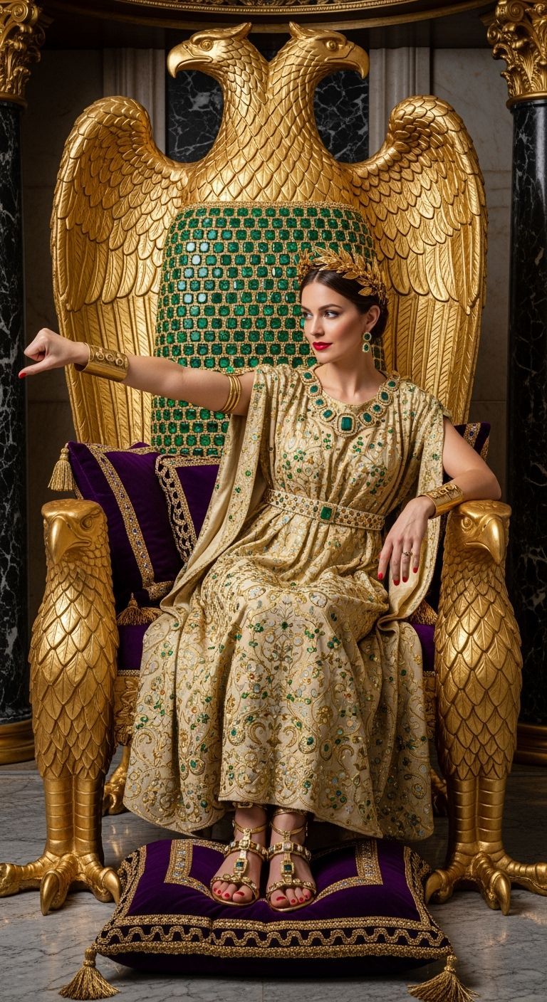 Majestic Roman Empress on Eagle Throne in Opulent Style