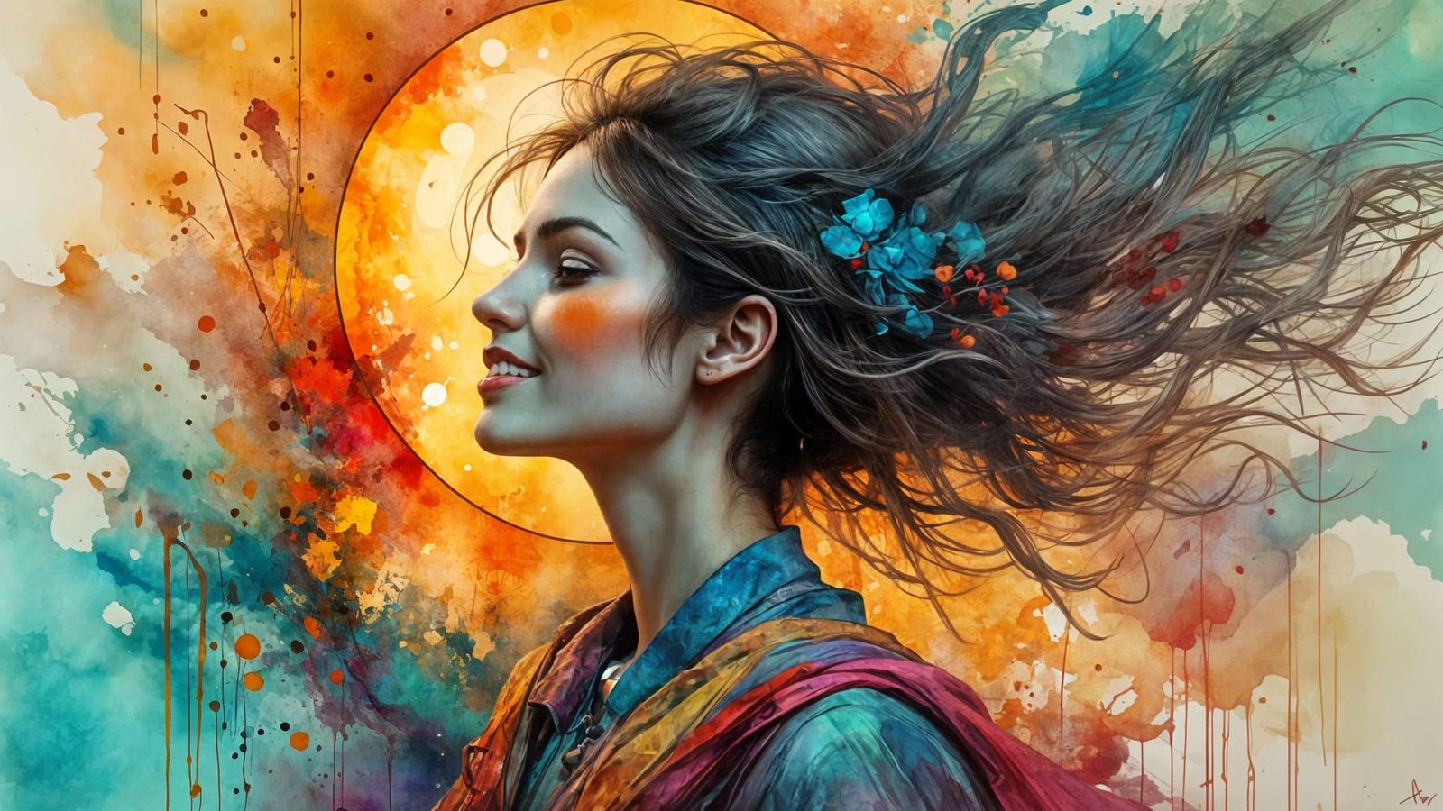 Vivid Woman in Arc en Ciel Colors