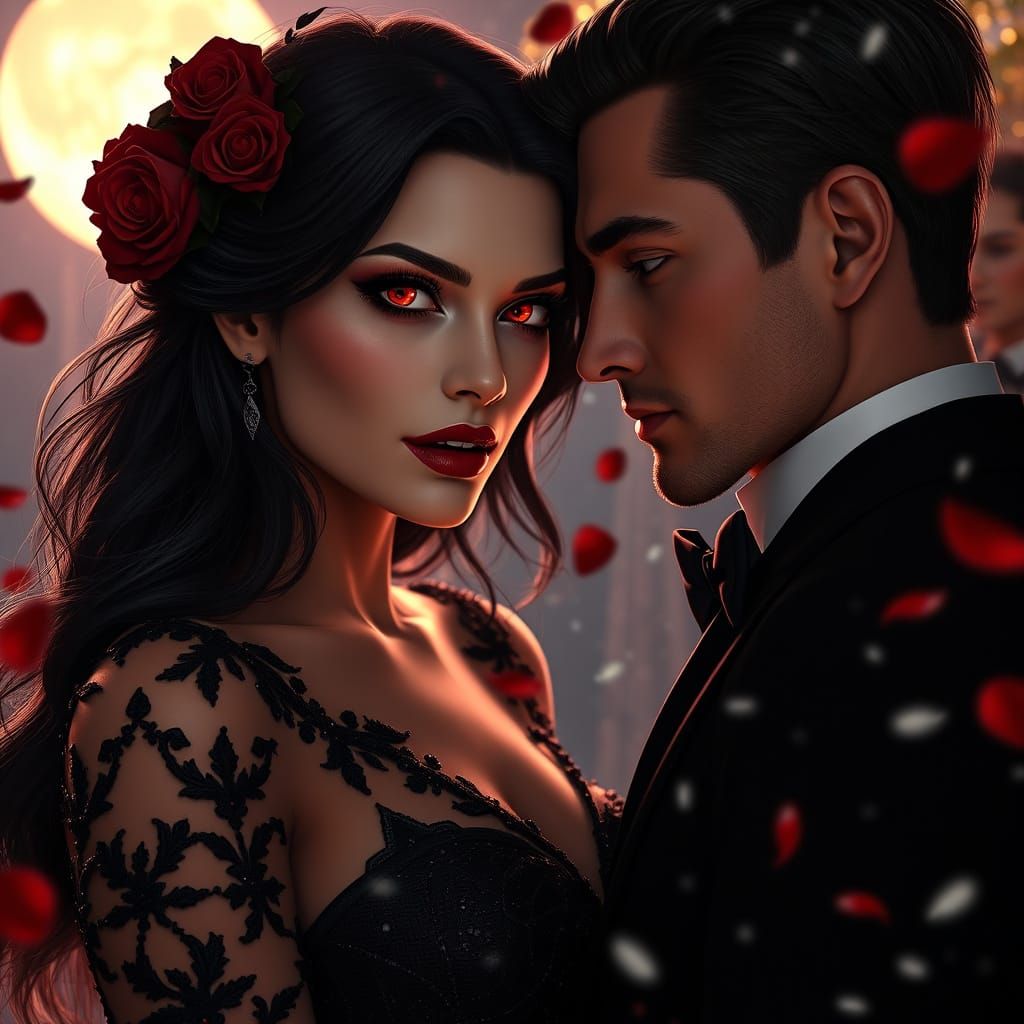 Romantic Vampire Woman at Winter Gala in Moonlight