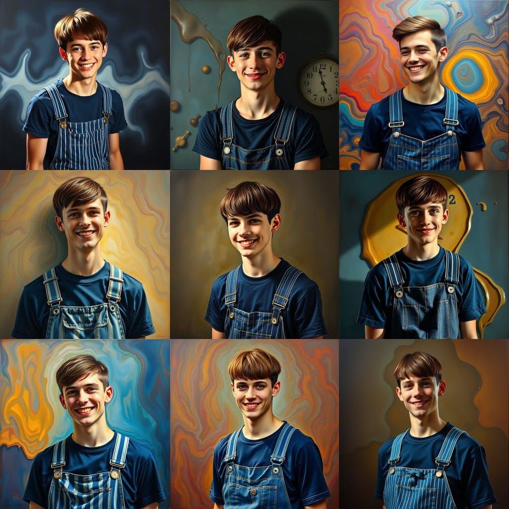 Young Man in Overalls with Bowl Cut Smiling